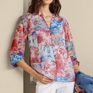 Soft Surroundings Women’s Size 1X NWT Anastasia Floral Patchwork Blouse Multi
